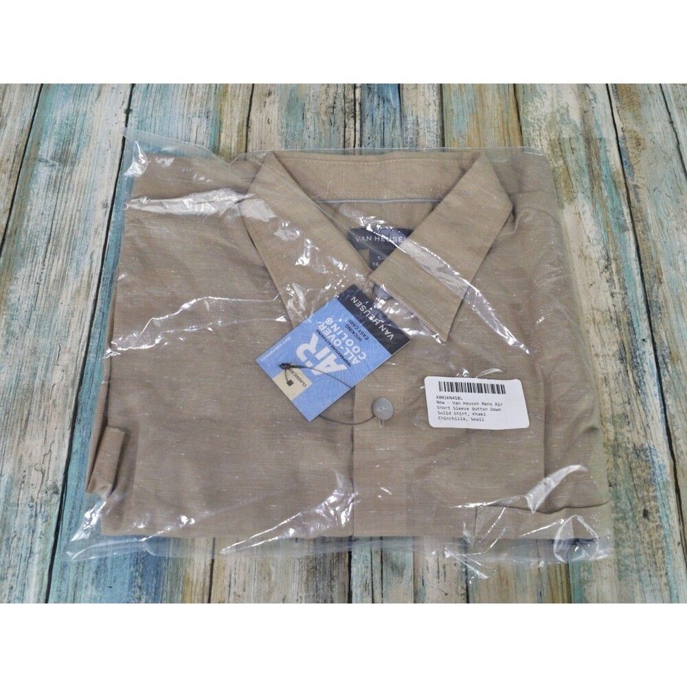 Van Heusen Air Tan Speckled Button Front Men's Size S 14 / 14.5 Classic Fit